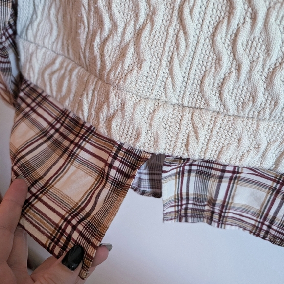 Plaid Sleeve Layered Mock Neck Top - Picture 6 of 8